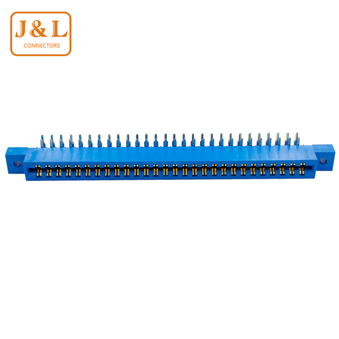 廠家直銷2.54mm間距2*28P 藍色金手指 PCB板插槽插座90度彎針有耳